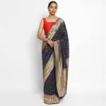 Navy Blue Banarasi Silk Saree In Georgette with Gold Zari Motifs