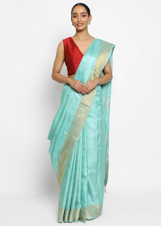 Blue Pure Tussar Silk Saree