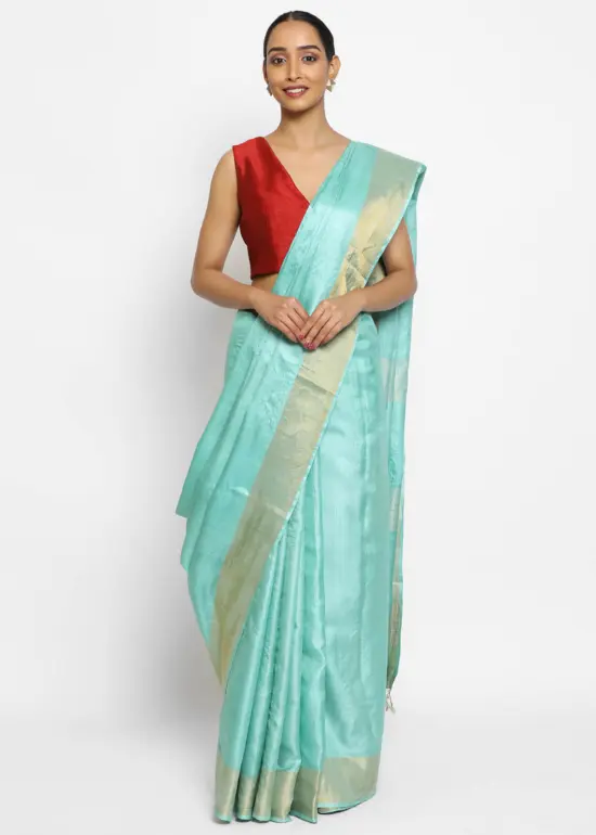 Blue Pure Tussar Silk Saree