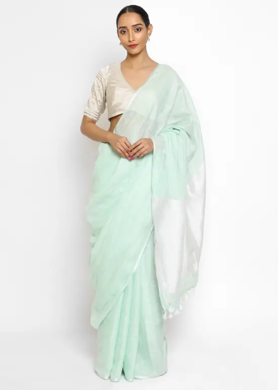 Mint Handwoven Pure Linen Saree