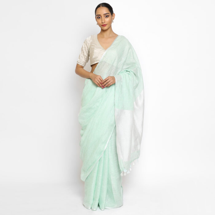 Mint Handwoven Pure Linen Saree