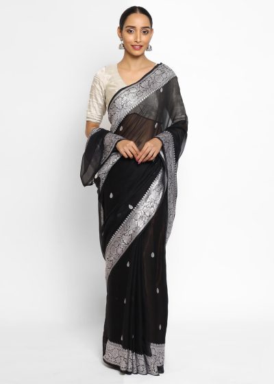 Black Banarasi Silk Saree in Pure Khaddi Chiffon