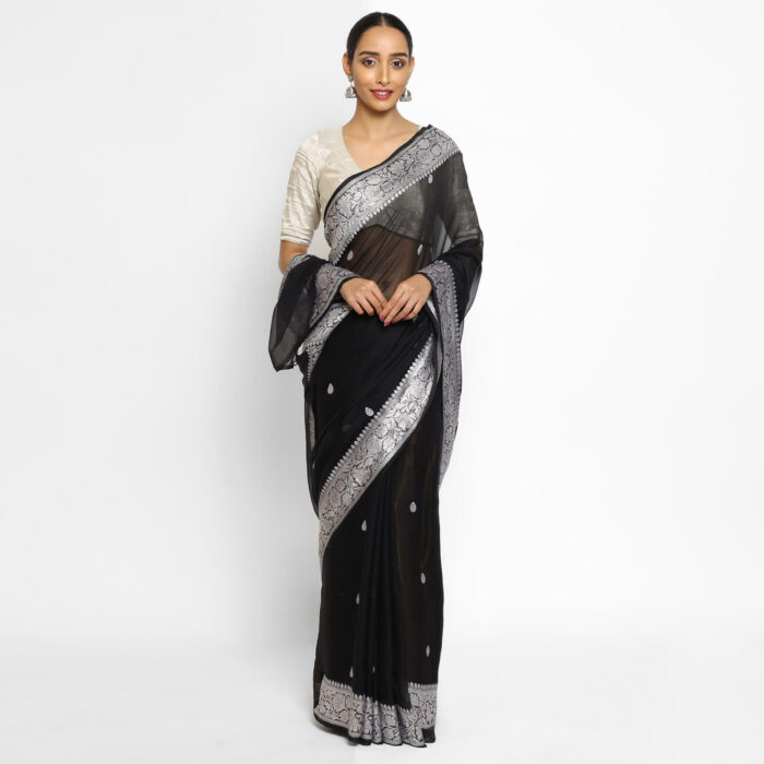 Black Banarasi Silk Saree in Pure Khaddi Chiffon