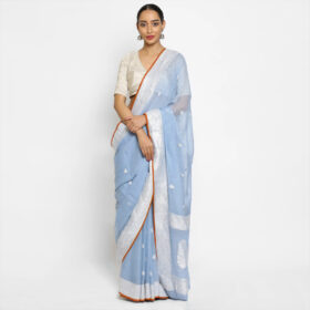 Ice Blue Banarasi Silk Saree in Pure Khaddi Chiffon