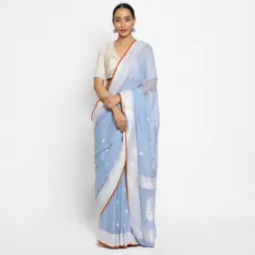 Ice Blue Banarasi Silk Saree in Pure Khaddi Chiffon