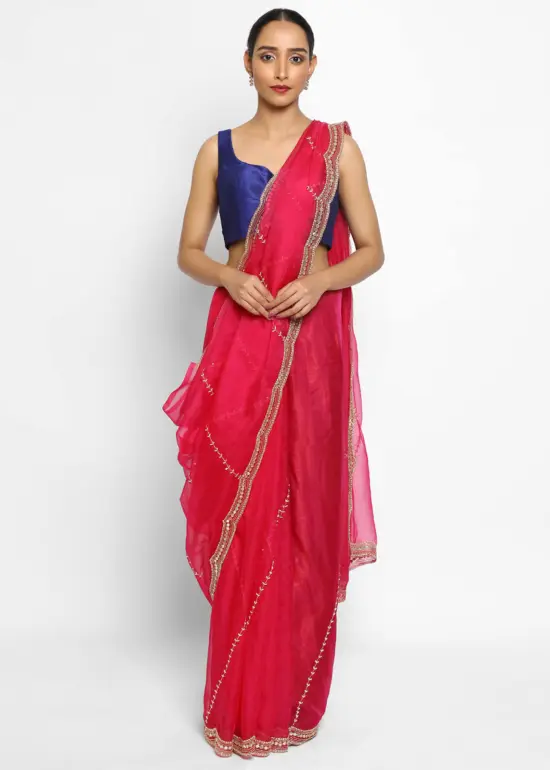 Hot Pink organza saree with Embroidery