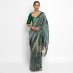 Amber Green Chiniya Silk Saree with Resham Zari Weaves