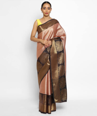 Powder Pink Kora Silk Saree with Gold Zari Weaves
