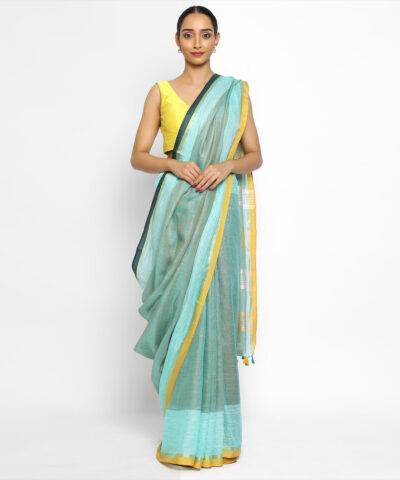 Pastel Blue Handwoven Pure Linen Saree