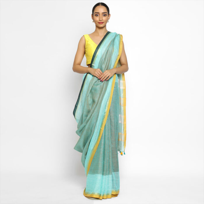 Pastel Blue Handwoven Pure Linen Saree