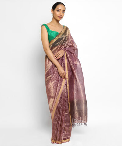 Lilac Pure Tussar Silk Saree with Tissue Silk Zari Weave