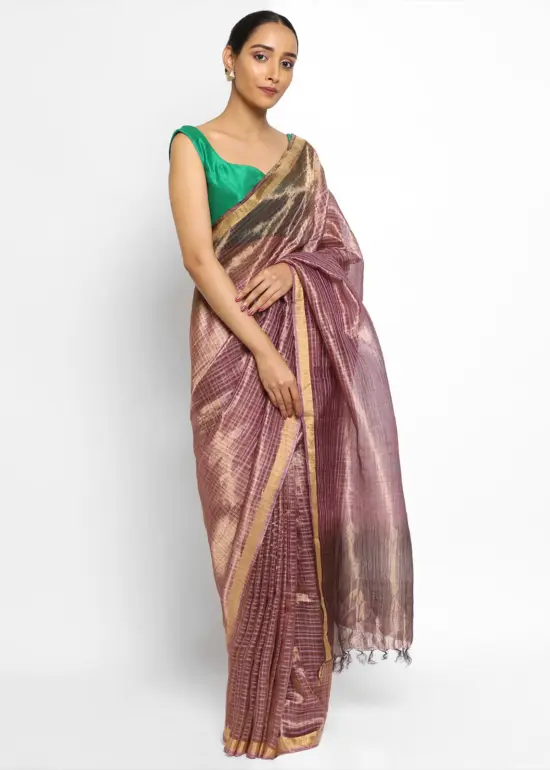 Lilac Pure Tussar Silk Saree with Tissue Silk Zari Weave