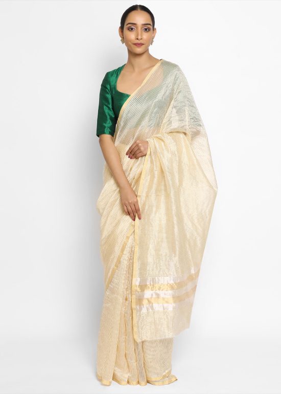 Off White Chiniya Silk Saree with Resham Zari Weaves