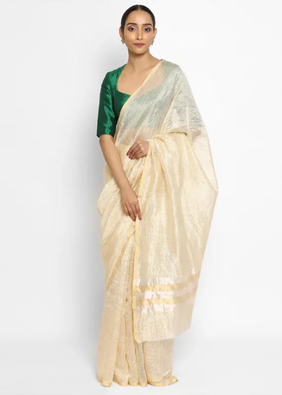 Off White Chiniya Silk Saree with Resham Zari Weaves