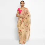 Peach Chiniya Silk Saree with Printed Florals