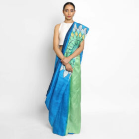 Blue Pure Silk Saree with Hand Painted Florals