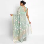 Baby Blue Organza Silk Saree with Beautiful Floral Embroidery - Image 3