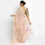 Peach Organza Silk Saree with Beautiful Floral Embroidery - Image 2
