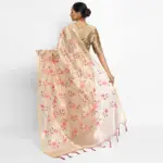Gold Pure Tissue Silk Saree with Floral Embroidery - Image 2