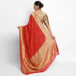 Red Banarasi Silk Saree In Georgette with Gold Zari Motifs - Image 2