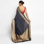 Navy Blue Banarasi Silk Saree In Georgette with Gold Zari Motifs - Image 2