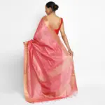 Peachy Pink Pure Tussar Silk Saree - Image 2