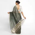 Amber Green Organza Silk Saree with Resham Gold Zari Weaves - Image 4