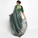 Amber Green Chiniya Silk Saree with Resham Zari Weaves - Image 2