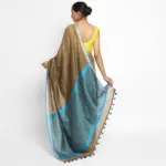 Light Brown Handwoven Pure Linen Saree - Image 2