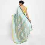 Pastel Blue Handwoven Pure Linen Saree - Image 3