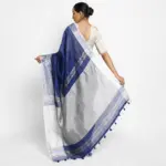 Blue Handwoven Pure Linen Saree - Image 3