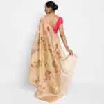 Peach Chiniya Silk Saree with Printed Florals - Image 3