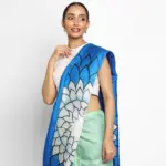 Blue Pure Silk Saree with Hand Painted Florals - Image 3
