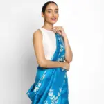 Blue Handpainted Pure Silk Saree - Image 3