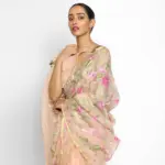Peach Organza Silk Saree with Beautiful Floral Embroidery - Image 3