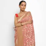 Peach Banarasi Silk Saree in Georgette adorned with Gold Zari Motifs - Image 3