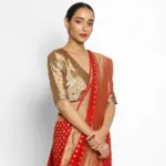 Red Banarasi Silk Saree In Georgette with Gold Zari Motifs - Image 3