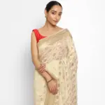 Ivory Banarasi Silk Saree in Georgette adorned with Gold Zari Motifs - Image 3