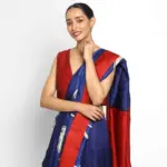 Royal Blue Pure Silk Saree with Hand Painted Florals - Image 3
