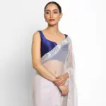 Lilac Embroidered Pure Organza Silk Saree - Image 3