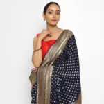 Navy Blue Banarasi Silk Saree In Georgette with Gold Zari Motifs - Image 3