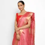 Peachy Pink Pure Tussar Silk Saree - Image 3