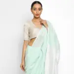 Mint Handwoven Pure Linen Saree - Image 3