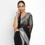 Black Banarasi Silk Saree in Pure Khaddi Chiffon - Image 3