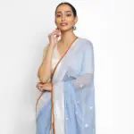 Ice Blue Banarasi Silk Saree in Pure Khaddi Chiffon - Image 3
