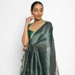 Amber Green Chiniya Silk Saree with Resham Zari Weaves - Image 3