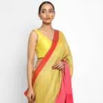 Yellow Handwoven Pure Linen Saree - Image 2