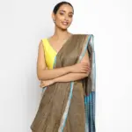 Light Brown Handwoven Pure Linen Saree - Image 3