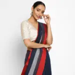 Black Handwoven Pure Linen Saree - Image 3