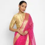Rani Pink Organza Silk Saree with Bandhani Prints - Image 2